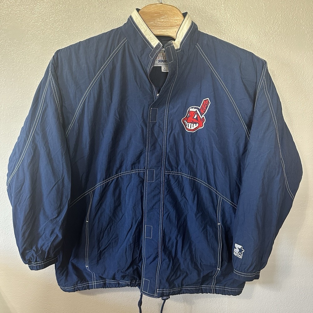 Vintage Cleveland Indians Starter Jacket Mens Large Chief Quilt-Lined Heavy